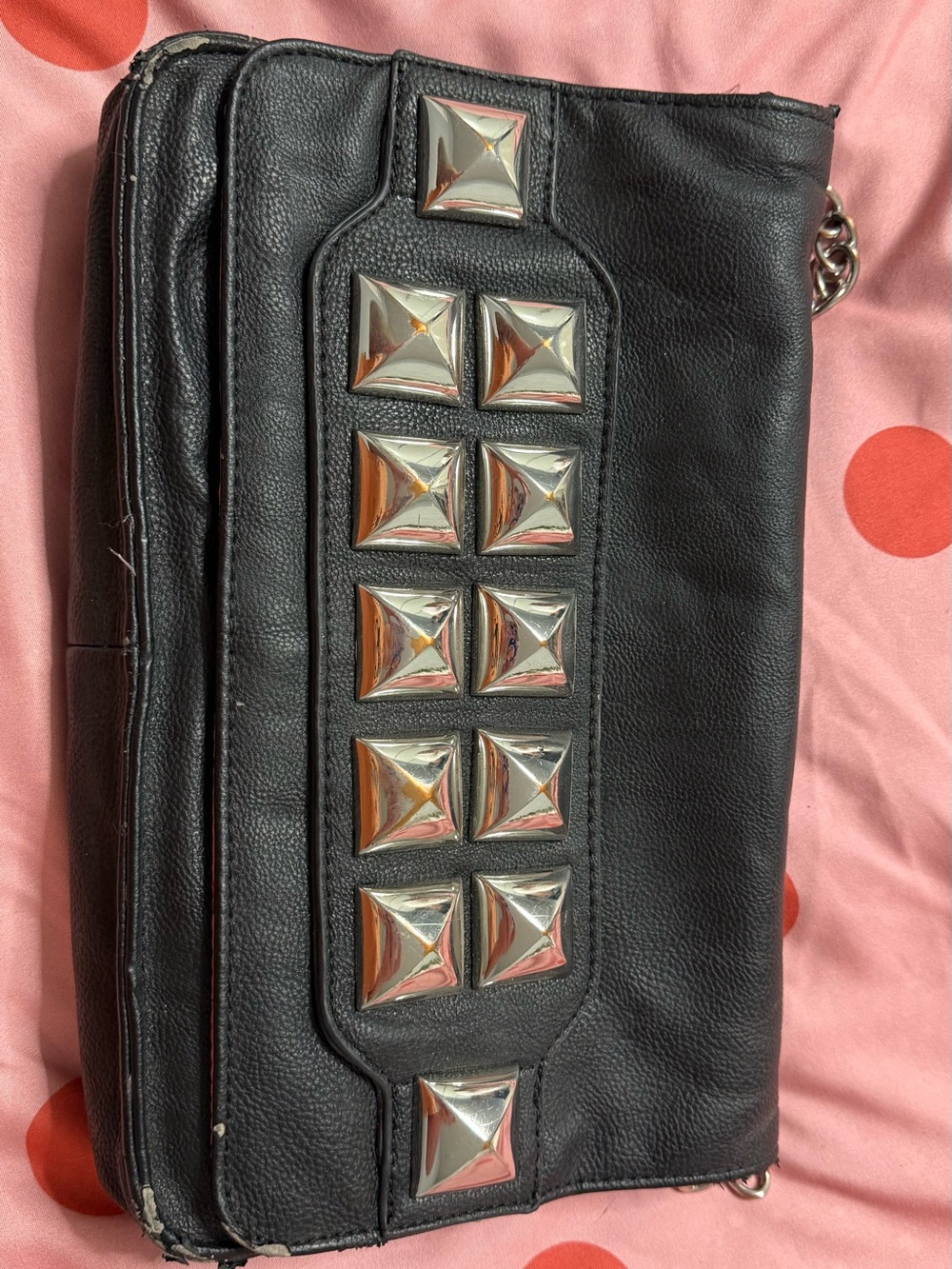 Betsey Johnson Black Leather Clutch with Silver Studs